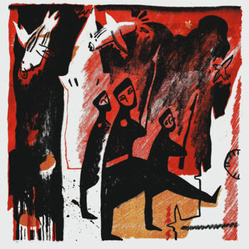Druckgrafik mit dem Titel "Red like a square -…" von Margarita Suliaeva, Original-Kunstwerk, Lithographie