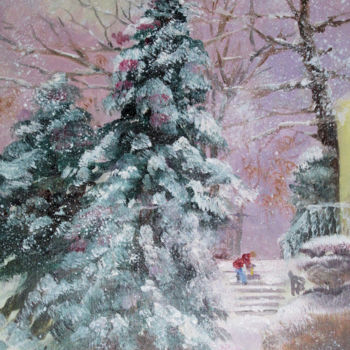 Painting titled "fir-trees-in-snowst…" by Marge V. Casey, Original Artwork