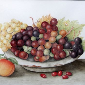 Peinture intitulée "PIATTO CON UVA" par Margherita Cavassa, Œuvre d'art originale