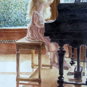 Schilderij getiteld "AL PIANOFORTE" door Margherita Cavassa, Origineel Kunstwerk