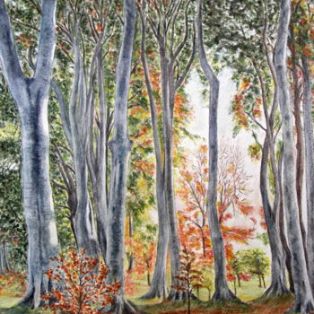 Peinture intitulée "fagus-sylvatica-(da…" par Margherita Cavassa, Œuvre d'art originale, Aquarelle