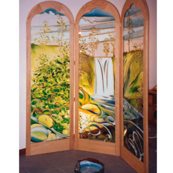 Painting titled "Paravento in toulip…" by Studio D'Arte, Original Artwork, Stained glass painting