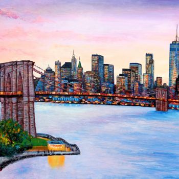 Painting titled "Brooklyn bridge" by Aleks Margjini, Original Artwork, Oil