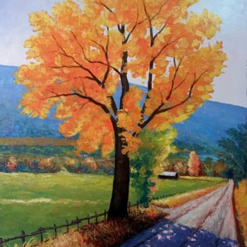 Malerei mit dem Titel "Autumn in the villa…" von Aleks Margjini, Original-Kunstwerk, Öl