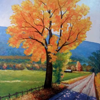 Painting titled "Autumn in the villa…" by Aleks Margjini, Original Artwork, Oil