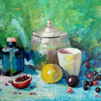 Painting titled "table with beautifu…" by Aleks Margjini, Original Artwork, Oil
