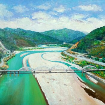 Картина под названием "Zog bridge" - Aleks Margjini, Подлинное произведение искусства, Масло
