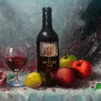 Painting titled "Arberit winery wine" by Aleks Margjini, Original Artwork, Oil