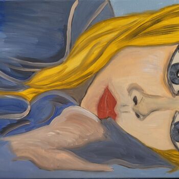 Schilderij getiteld "Девушка в раздумье" door Margo, Origineel Kunstwerk, Olie Gemonteerd op Frame voor houten brancard