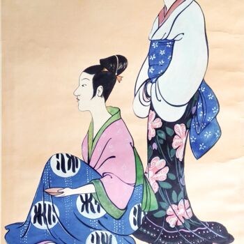 Schilderij getiteld "2 Geisha" door Margo Miro, Origineel Kunstwerk, Gouache