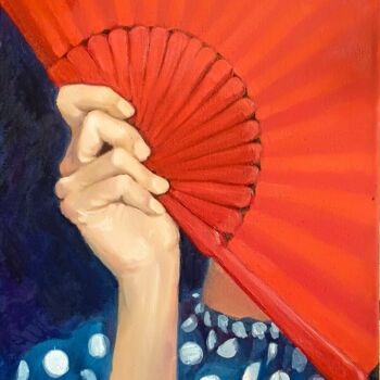 Schilderij getiteld "Hand with a fan" door Margo Miro, Origineel Kunstwerk, Olie