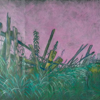 Drawing titled "Landscape. Fence at…" by Margo Miro, Original Artwork, Pencil