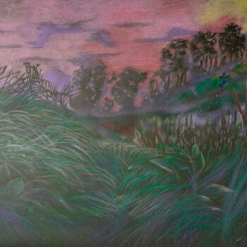Dibujo titulada "Landscape fog Sunse…" por Margo Miro, Obra de arte original, Lápiz