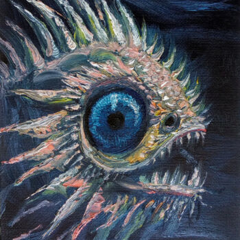 Pittura intitolato "shaggy fish" da Margo Miro, Opera d'arte originale, Olio Montato su Cartone