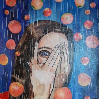 Collages getiteld "La pluie" door Margot G Delhomme, Origineel Kunstwerk, Collages Gemonteerd op Frame voor houten brancard