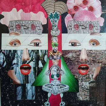 Collagen mit dem Titel "Les jumelles" von Margot G Delhomme, Original-Kunstwerk, Collagen Auf Keilrahmen aus Holz montiert