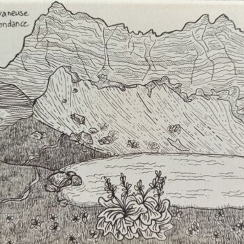 Рисунок под названием "Lac de Tavaneuse -…" - Margot Thuy, Подлинное произведение искусства, Маркер