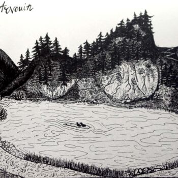 Drawing titled "Lac d'Arvouin, Vall…" by Margot Thuy, Original Artwork, Marker