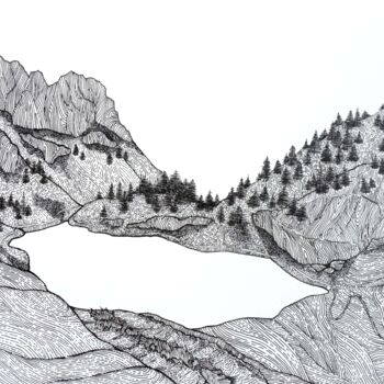 Dessin intitulée "Lac d'Arvouin 2.0,…" par Margot Thuy, Œuvre d'art originale, Marqueur