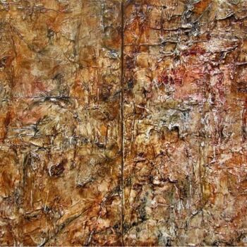 Painting titled "Dyptique Fossiles 2" by Maryse Lapointe, Original Artwork, Oil