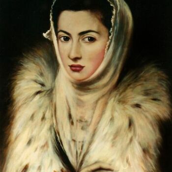 Painting titled "La femme à la fourr…" by Marguerite Vanasse, Original Artwork, Oil