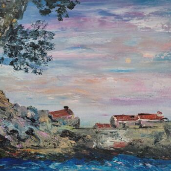Pintura intitulada "The Sea and Pine - I" por Marharyta Karmazina, Obras de arte originais, Óleo Montado em Outro painel ríg…