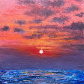 Картина под названием "Sunset on the lake" - Marharyta Vilenchyk, Подлинное произведение искусства, Масло