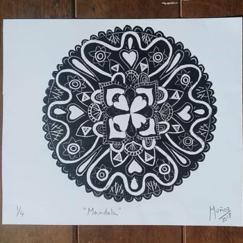 Printmaking titled "Mandala" by Makaranda Arte, Original Artwork, Linocuts
