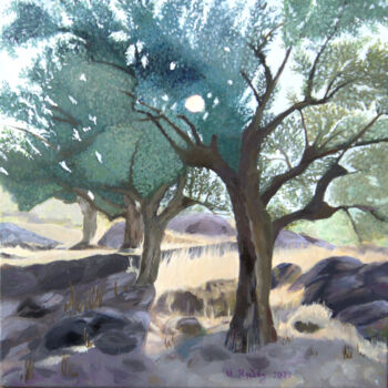 Peinture intitulée "Messinia's olive tr…" par Mari Iliadi Iliaktida, Œuvre d'art originale, Huile Monté sur Châssis en bois
