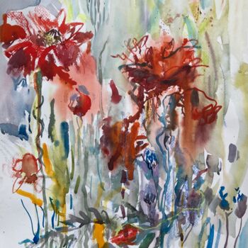 Painting titled "Poppies" by Mari Skakun, Original Artwork, Watercolor