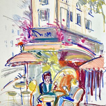 Painting titled "Parisian style cafe" by Mari Skakun, Original Artwork, Pastel