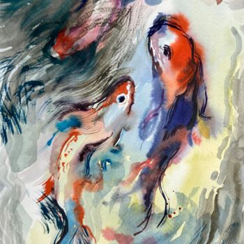 Painting titled "Les poissons sont s…" by Mari Skakun, Original Artwork, Watercolor