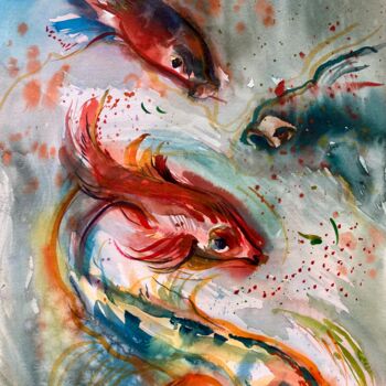 Peinture intitulée "Poisson" par Mari Skakun, Œuvre d'art originale, Aquarelle