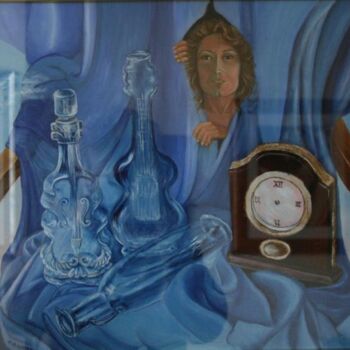 Painting titled "composizione in blù" by Maria Adelaide Lamesa, Original Artwork, Oil