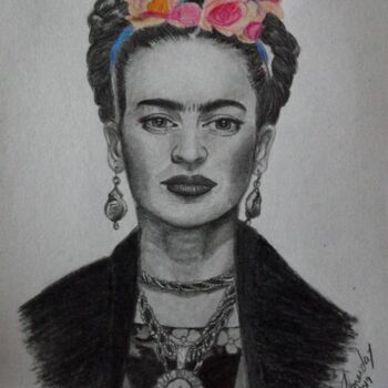 Rysunek zatytułowany „Frida Kahlo” autorstwa Maria Adelina Azevedo Almeida, Oryginalna praca, Grafit