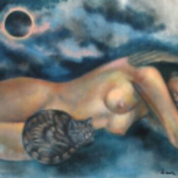 Schilderij getiteld "l-eclipse-huile-sur…" door Maria Amaral, Origineel Kunstwerk, Olie