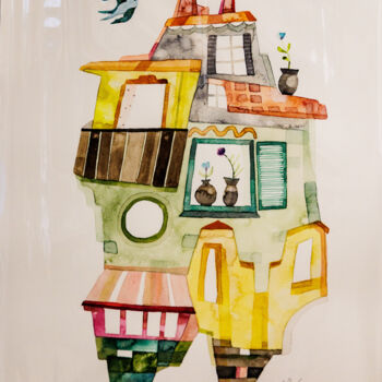 Peinture intitulée "Sunshine House (Ant…" par Maria C. Bernhardsson, Œuvre d'art originale, Aquarelle Monté sur Carton
