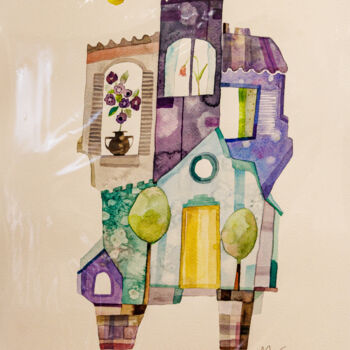 Peinture intitulée "Maison Violette" par Maria C. Bernhardsson, Œuvre d'art originale, Aquarelle Monté sur Carton