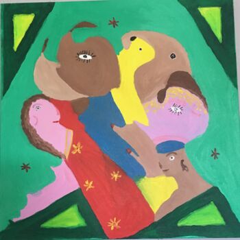 Pintura intitulada "Os 3 Monstros e sua…" por Maria De Lourdes De Castro Rodrigues, Obras de arte originais, Tinta
