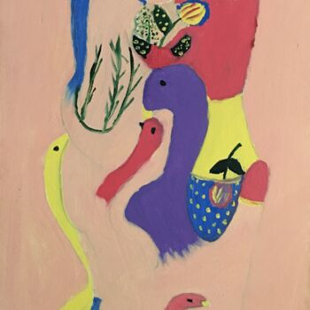 Pintura intitulada "A cobra e a flor" por Maria De Lourdes De Castro Rodrigues, Obras de arte originais, Óleo