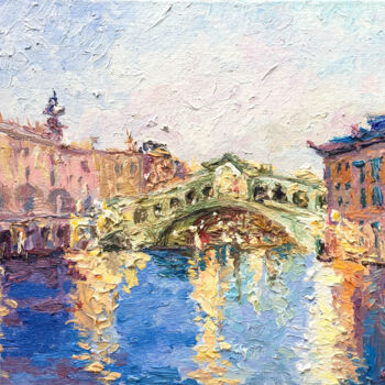 Painting titled "Rialto bridge in Ve…" by Maria Delendik, Original Artwork, Oil