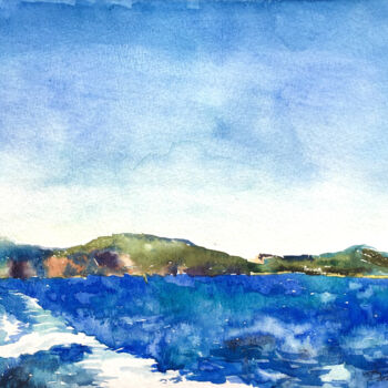Картина под названием "Sardinia sea waves…" - Maria Delendik, Подлинное произведение искусства, Акварель