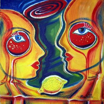 Painting titled "Vase & lemon" by Maria Dimitrova, Original Artwork