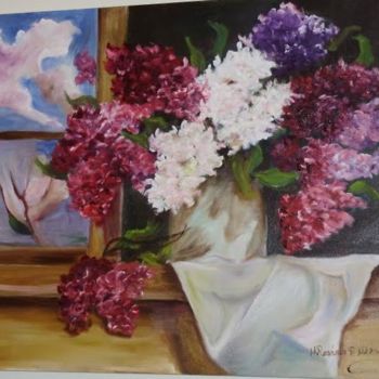 Pintura intitulada "Flores na Janela" por Maria Do Rosário Pedroza, Obras de arte originais, Óleo
