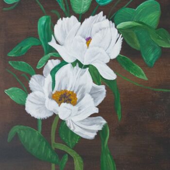 Painting titled "Blancas amapolas" by María Dolores Parada Cordal, Original Artwork, Acrylic Mounted on Wood Stretcher frame
