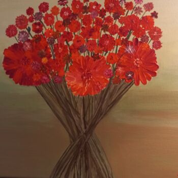 Painting titled "Flores rojitas" by María Dolores Parada Cordal, Original Artwork, Acrylic Mounted on Wood Stretcher frame
