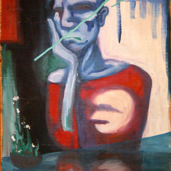Pintura intitulada "Pensatore con piant…" por Maria Elena Stellato, Obras de arte originais, Óleo