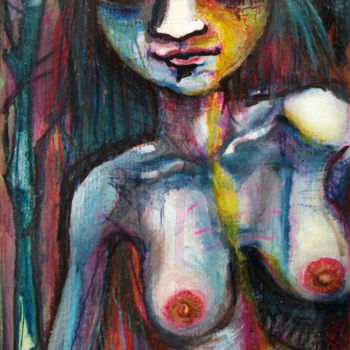 Malarstwo zatytułowany „Donna colorata” autorstwa Maria Elena Stellato, Oryginalna praca, Akryl Zamontowany na Drewniana ram…