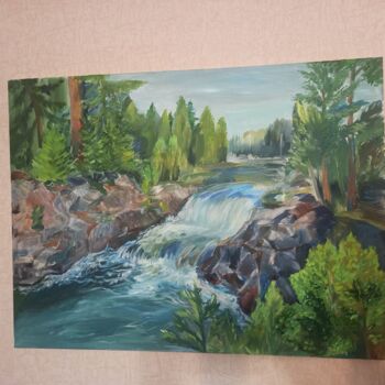 Картина под названием "Водопад Кивач" - Мария Филиппова, Подлинное произведение искусства, Масло Установлен на Деревянная па…