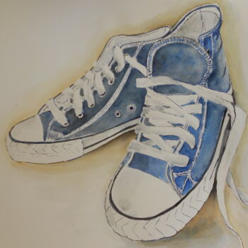 Schilderij getiteld "Meine Schuhe" door Maria Földy, Origineel Kunstwerk, Aquarel